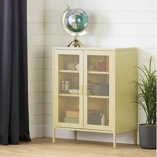 South Shore Crea Metal Mesh 2-Door Accent Cabinet Pale Yellow 4 South Shore Crea Metal Mesh 2-Door Accent Cabinet Pale Yellow - Image 2
