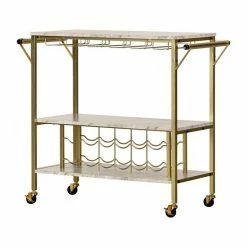 South Shore Maliza Bar Cart With Wine Storage Faux Marble Black