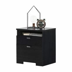 South Shore Reevo Nightstand With Cord Catcher Black Oak -South Shore shop unnamed file 410