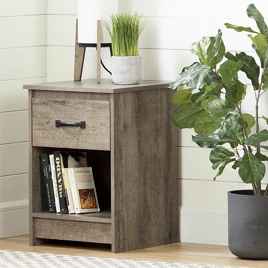 South Shore Tassio 1-Drawer Nightstand Weathered Oak 4 South Shore Tassio 1-Drawer Nightstand Weathered Oak - Image 2